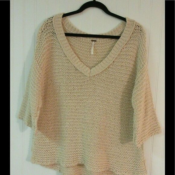 Free People sweater chunky v-neck pale pink sz Med - Picture 1 of 5